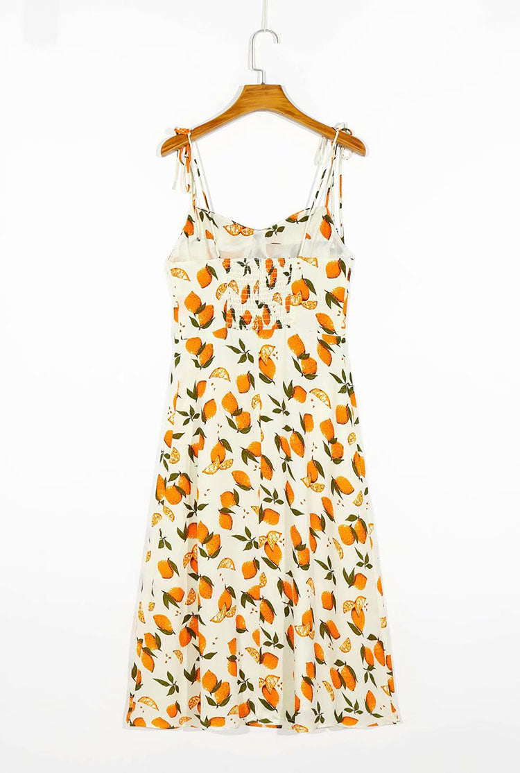 French sweet lemon print bow dress 7057