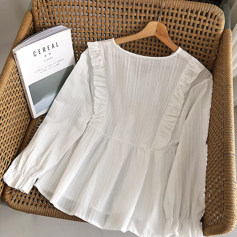 Ruffle stitched V-neck flare sleeve baby shirt 6232