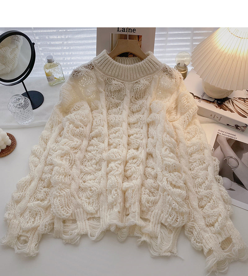 New Korean version lazy and fashionable loose hole long sleeve top 5900