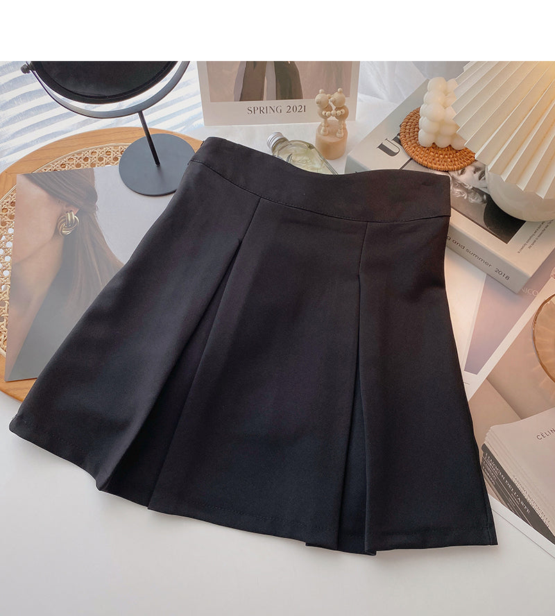 Jupe plissée taille haute simple de style étranger de couleur unie à la mode 5631