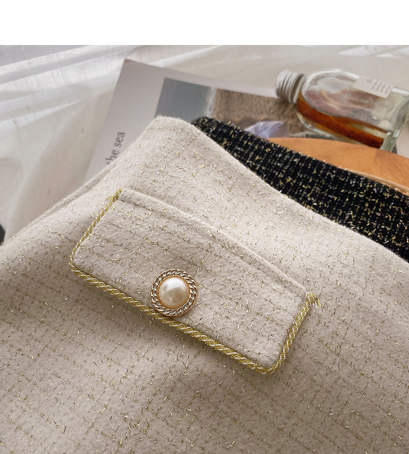 Korean elegant retro pearl button high waist A-shaped skirt 5533