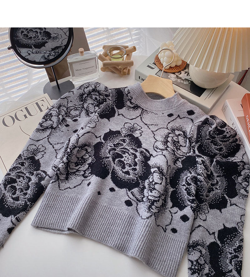 Fashionable personalized pattern thin bubble long sleeve Pullover Top 6144