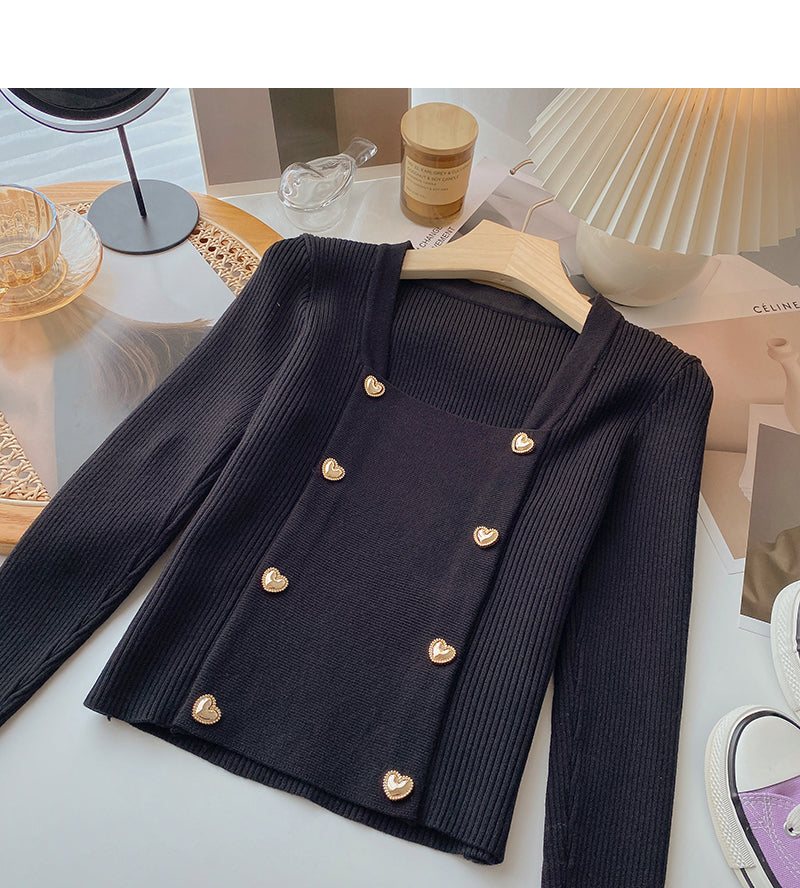 Square neck Vintage long sleeve sweater 6533