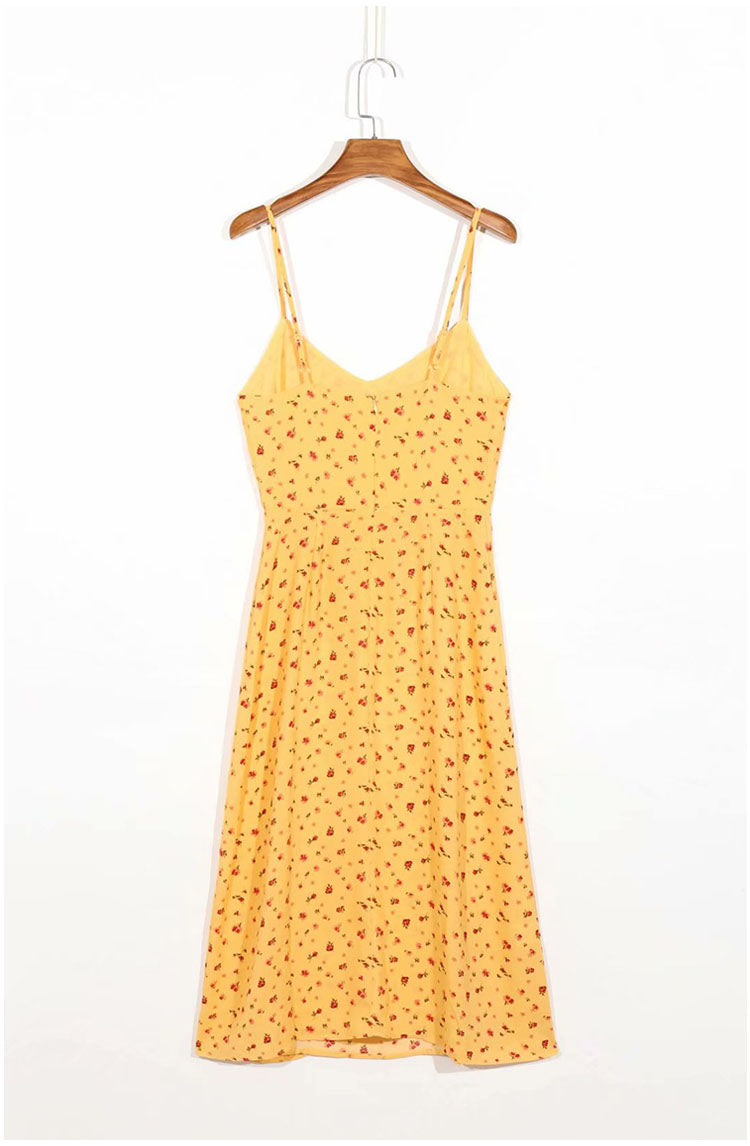 Sanfter Wind, geblümtes Strapskleid über dem Knieschlitzrock 7097