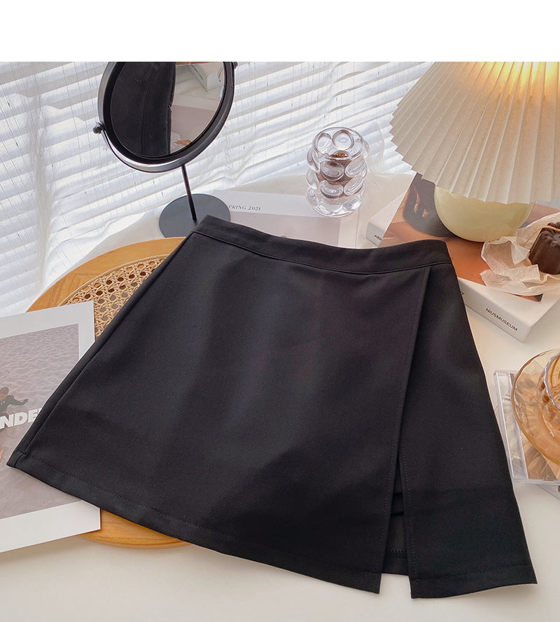 Jupe coréenne en forme de A fendue de couleur unie et résistante à la lumière 5634