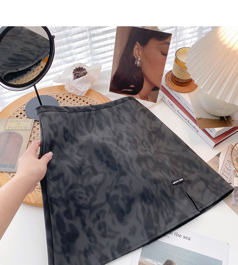 Personalized fashion retro halo dyed leopard print thin high waist A-line skirt 5523