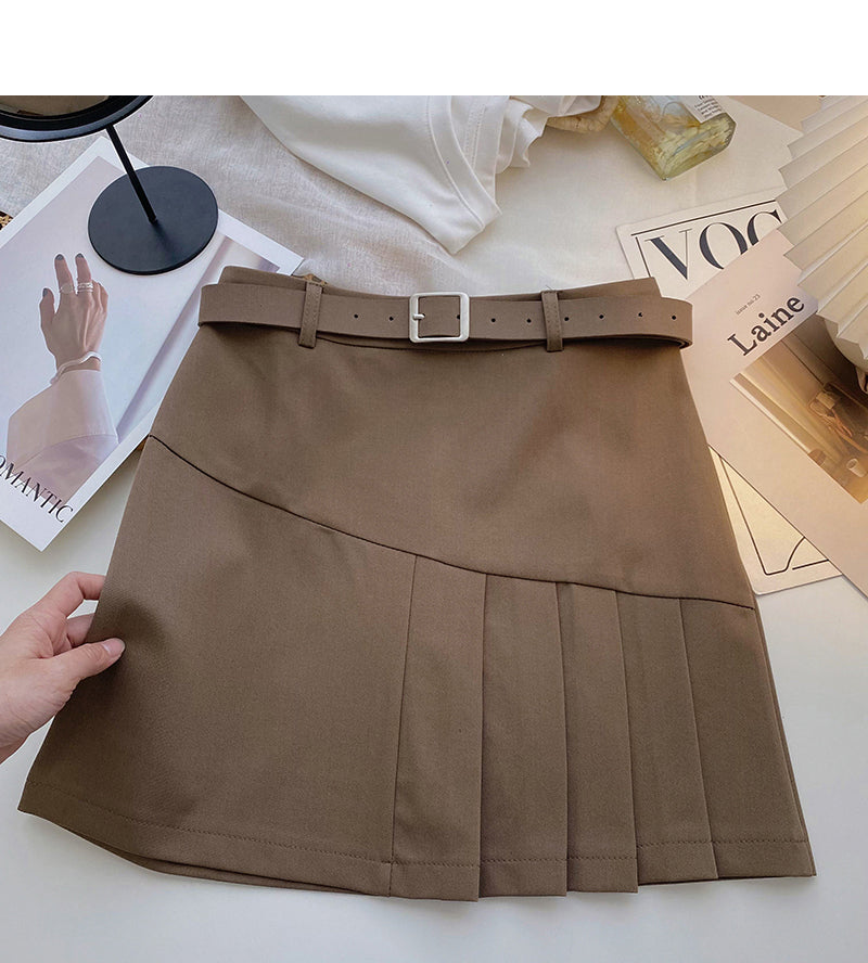 Korean version of student aging design pure color high waist A-line skirt 5658