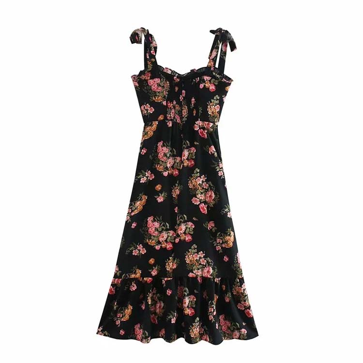 French minority fashion sexy floral print suspender dress 7126