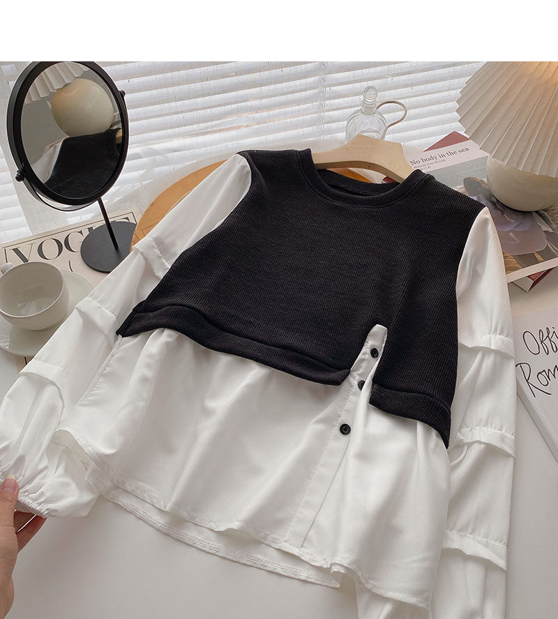 Chemise à manches longues cousue avec motif minoritaire langoureux version coréenne 6324