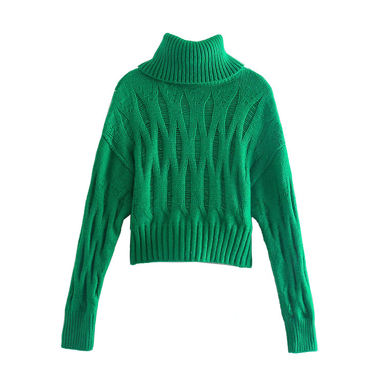 Neuer Pullover mit Lochdekoration, Stehkragenpullover 7339