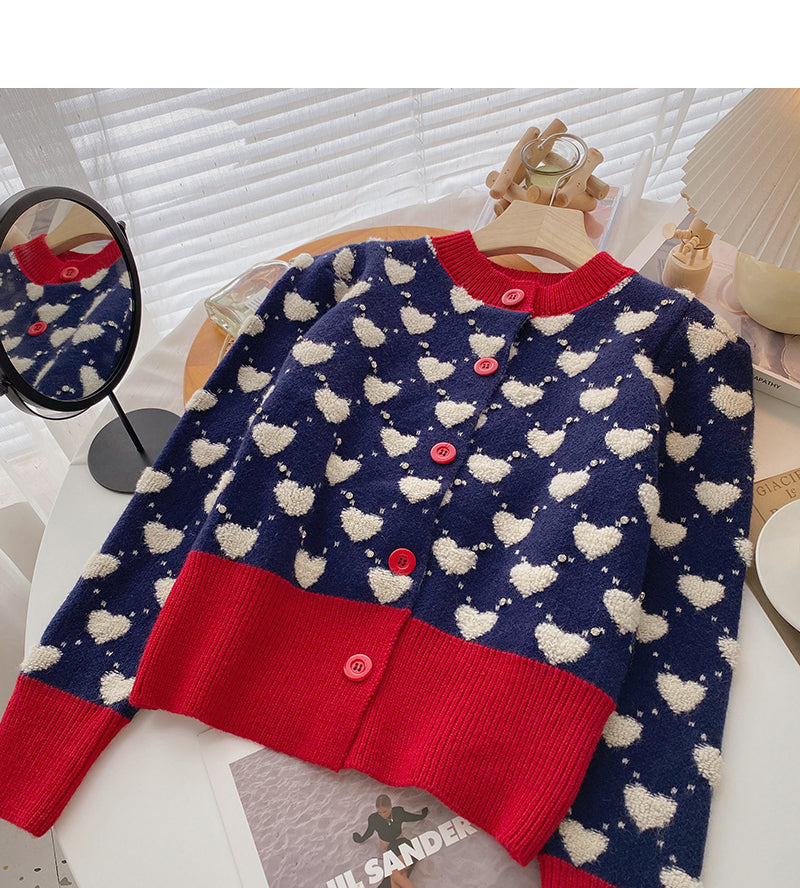 Beflockter Love Vintage Jacquard Pullover mit Nagelperlen 6198