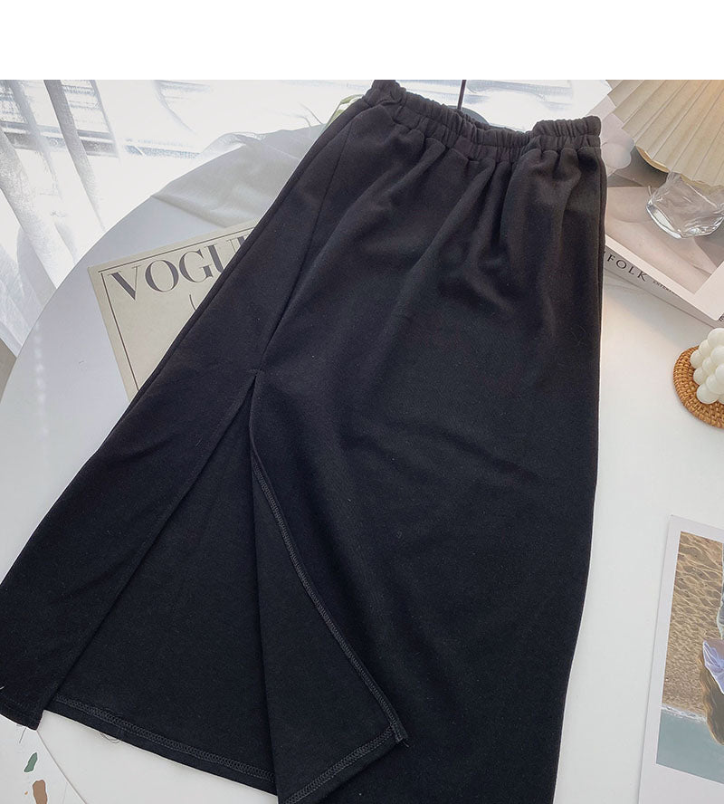 Jupe trapèze taille haute coréenne fendue sur le côté, couleur pure, 5721