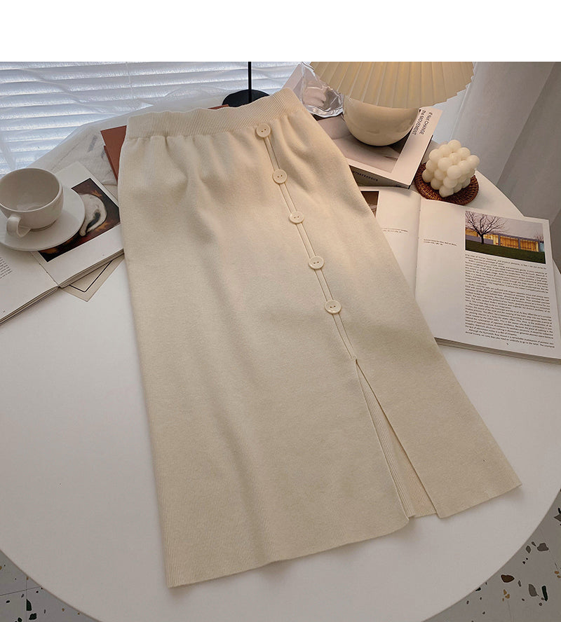 Jupe en tricot slim à simple boutonnage fendue en A de Sense Design 5741