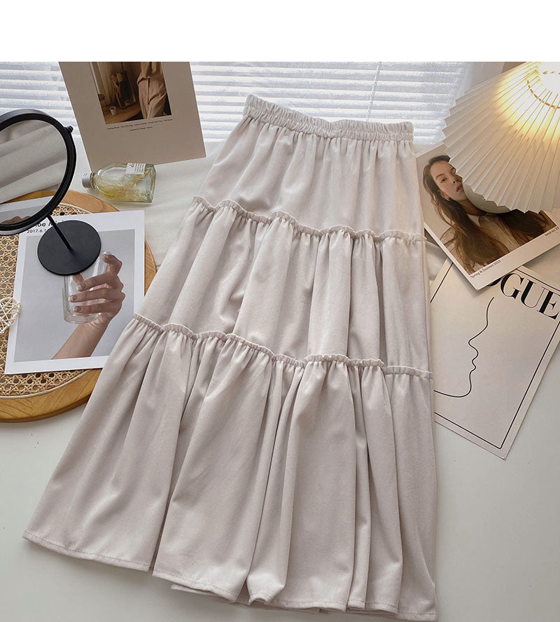 Retro High waist elastic pleated slim A-line skirt 5779