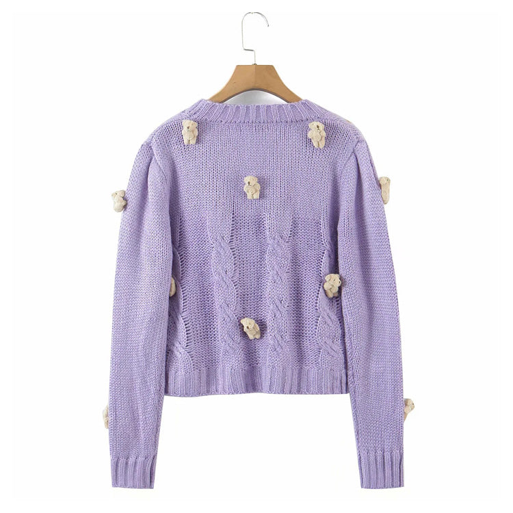 Cartoon little bear knitted cardigan cute loose sweet cardigan jacket 7236