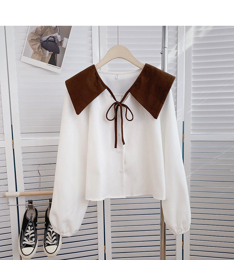 Haut à manches longues amovible avec col de poupée au design de niche 6354