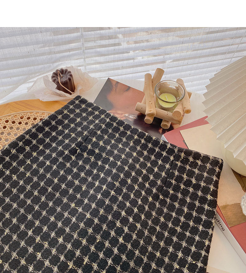 Retro personalized Plaid slim Hip Wrap Skirt 5597