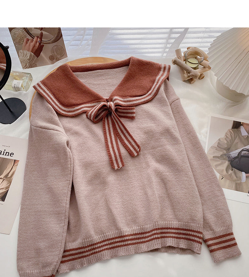 Kontrast-Pullover zum Schnüren, Marineblau, Damen 6075