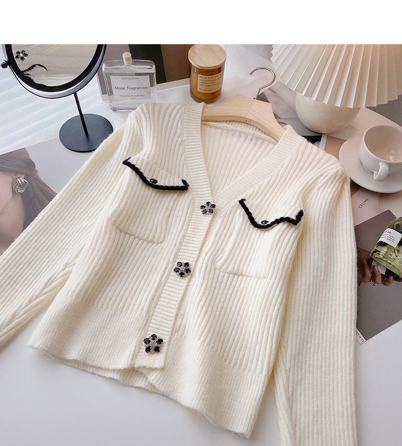 Slim slim lazy V-neck single breasted top 6200