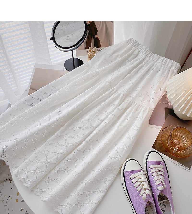 Korean version slim sweet hollowed out floral A-line skirt 5818