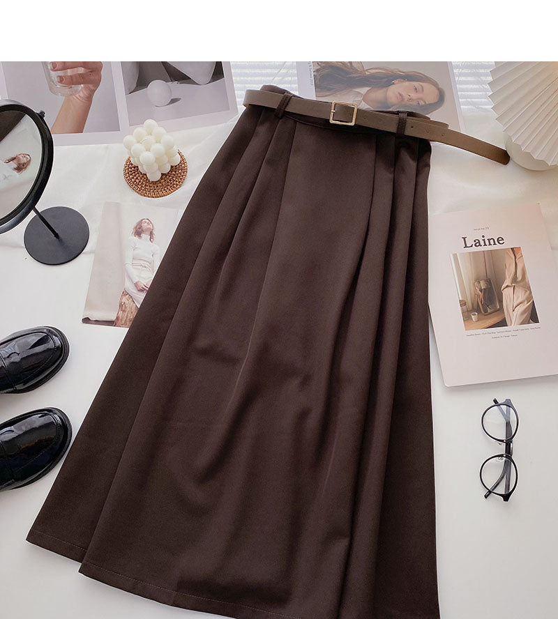 Hong Kong style fashion slim A-shaped high waist leisure skirt with belt 5758