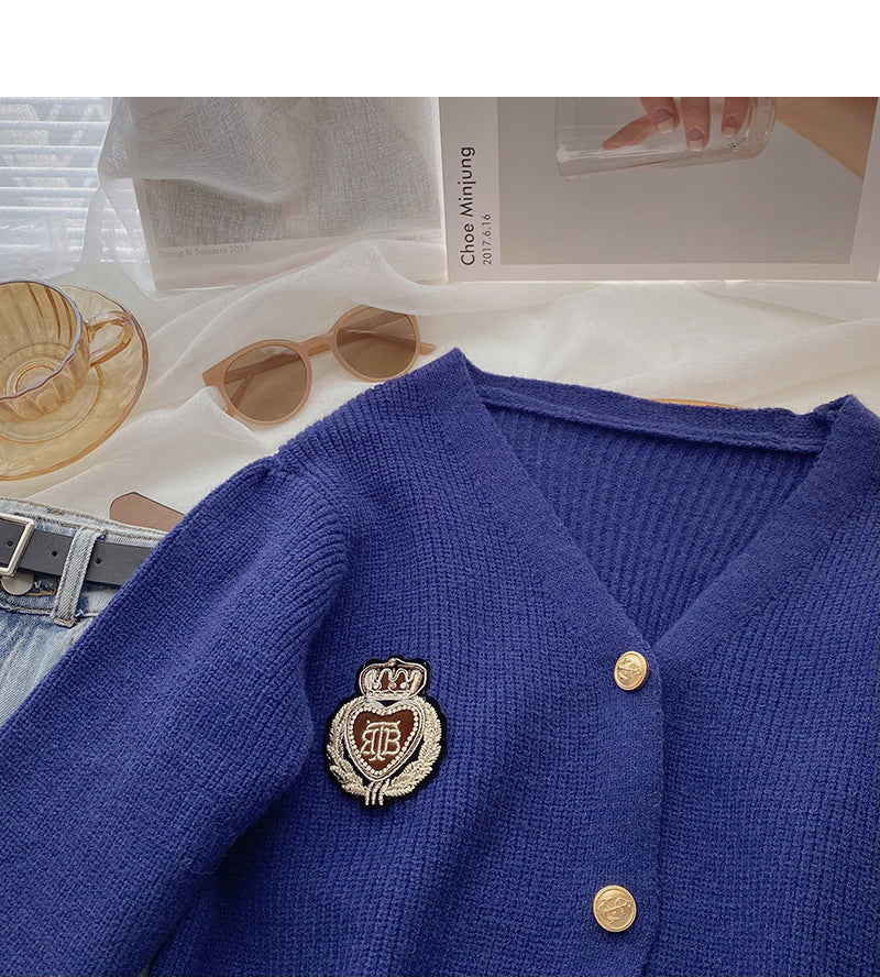 Personalisiertes Abzeichen im koreanischen College-Stil mit V-Ausschnitt und langen Ärmeln 5976