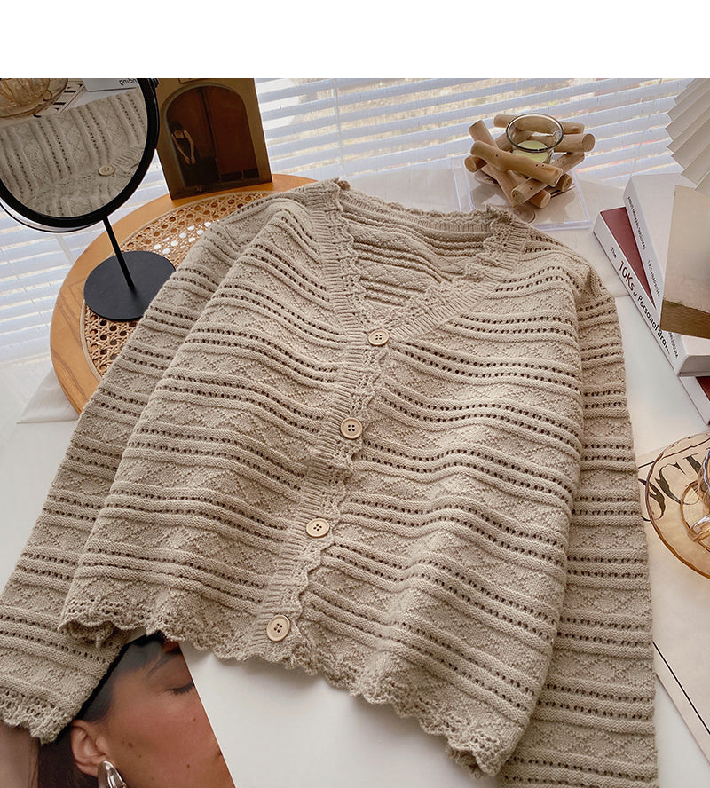 New Korean minority retro solid color thin V-Neck long sleeve top 6586