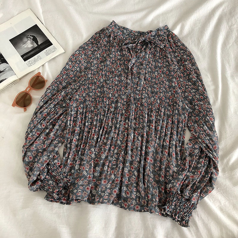 Chemise de poupée à fleurs froncées avec nœud papillon et col rond 6236