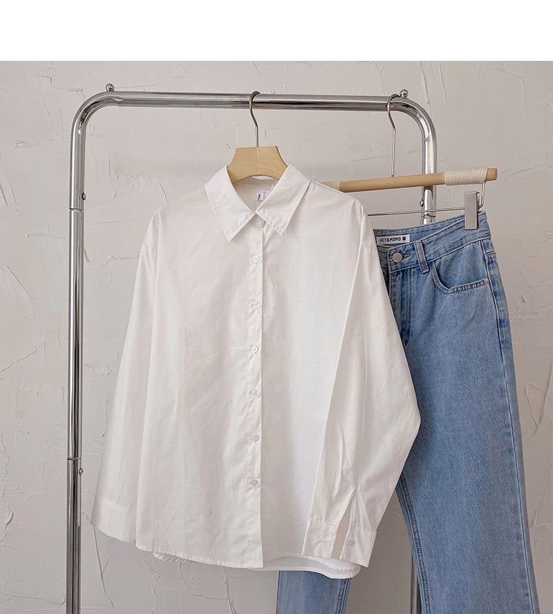 Long sleeve solid color shirt basic loose cardigan top 6423