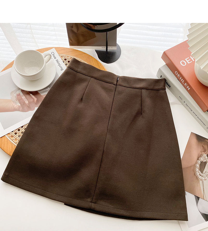 Jupe taille haute fendue en forme de A au design simple et personnalisé 5555