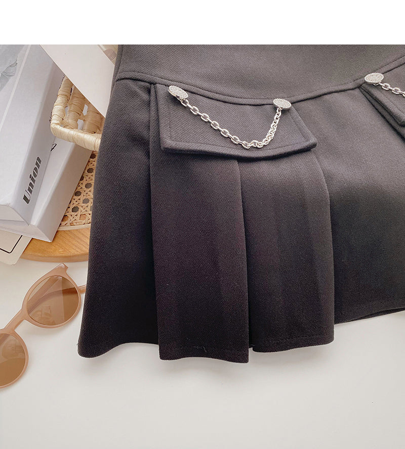 Slim and versatile age reducing personalized chain high waist A-line skirt 5572