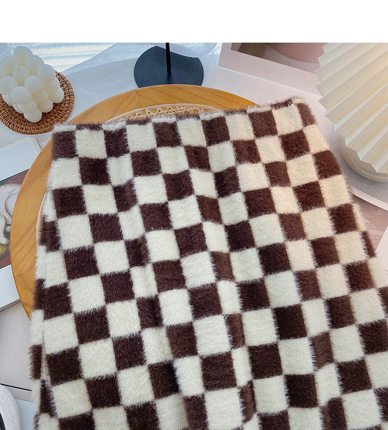 Vintage chessboard Plaid wrap hip high waist A-line skirt 5514