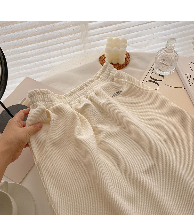 High waist elastic split A-line medium length skirt 5724