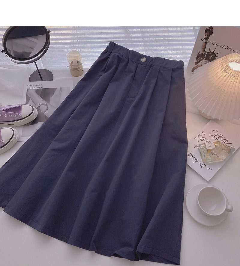 Simple solid color versatile A-line dress 5710