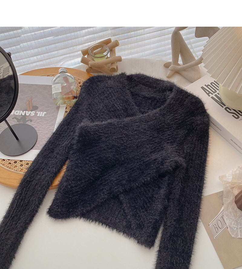 Fashion cross short long sleeve top 6165