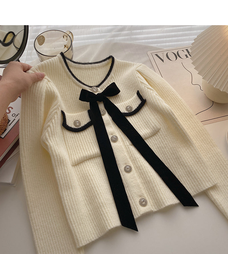 Cardigan tricoté à manches longues avec boutons en diamant vintage Design sense 5902