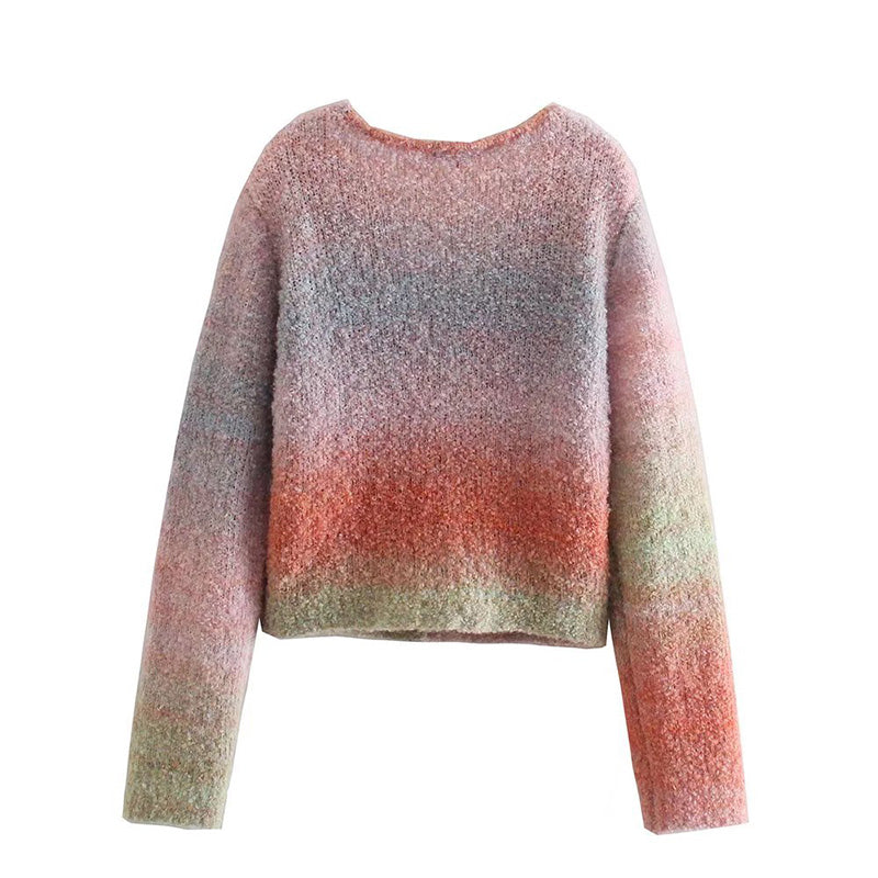 V-Neck long sleeve loose knit coat 7528