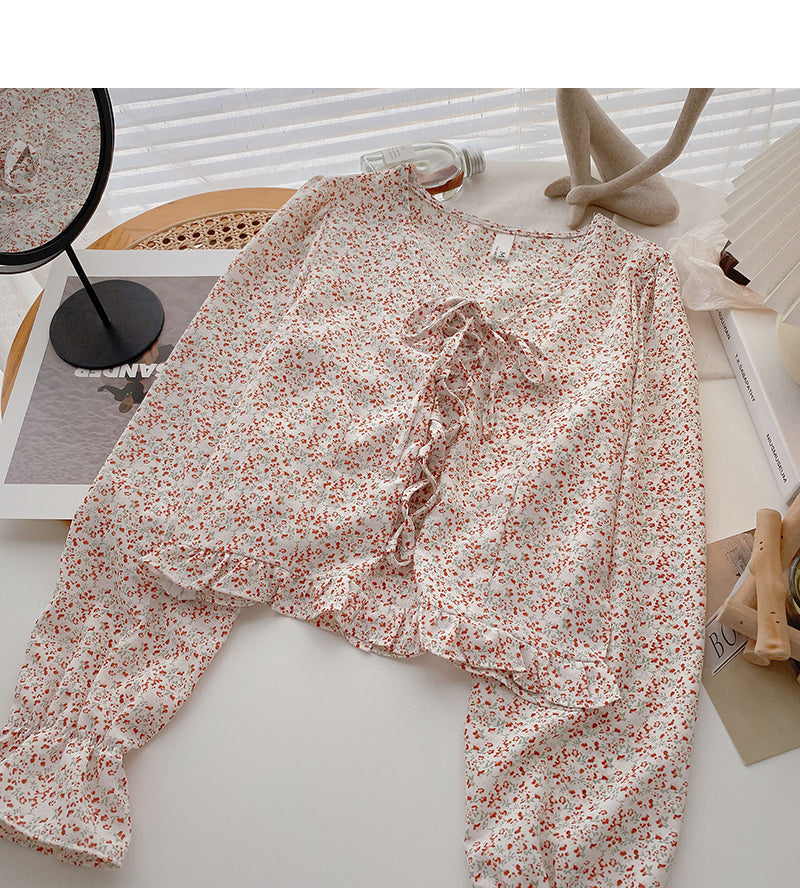 Korean version thin, sweet and gentle small broken flower top 6363