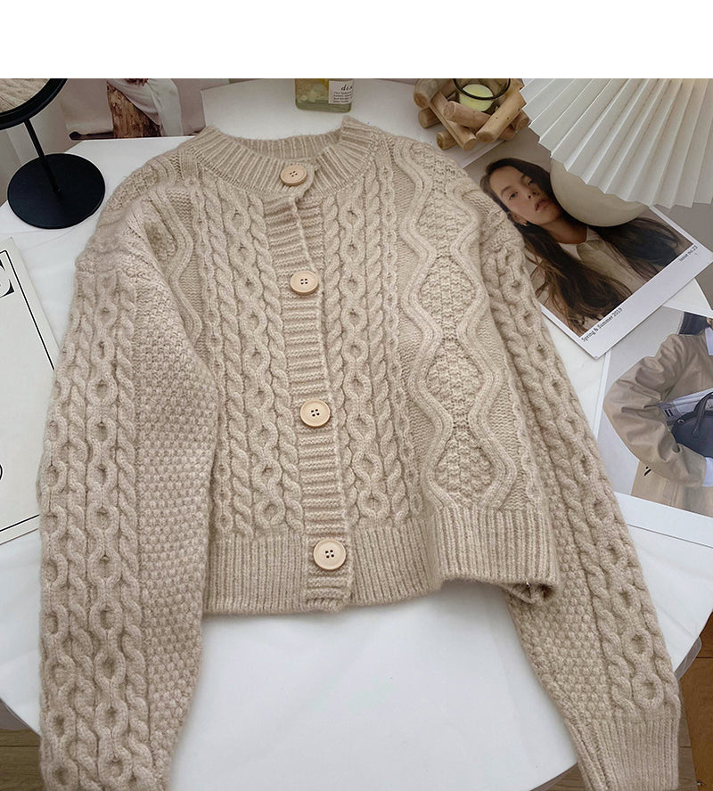 Pull col rond simple boutonnage torsadé vintage 6114