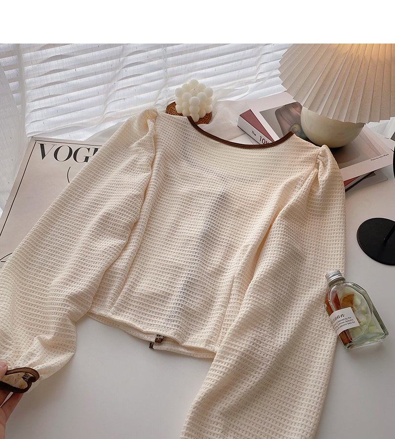 Chemise vintage française à manches longues et col carré, haut slim 6316