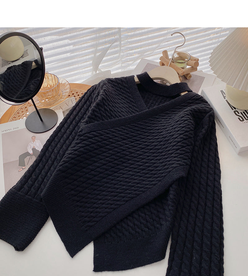 Korean minority design cross V-neck hollow neck top 6188