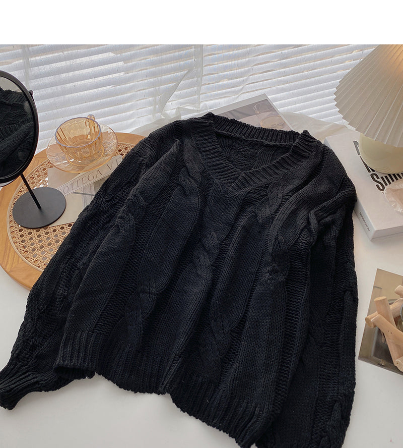 Long sleeve solid V-Neck Sweater is thin, gentle and versatile top 6729