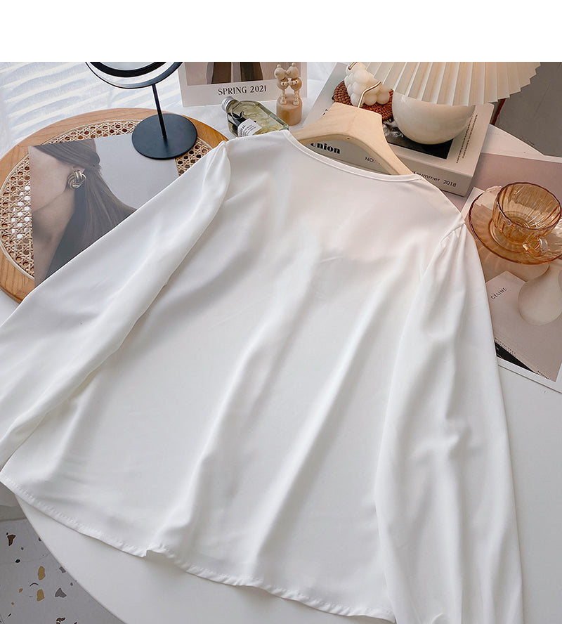 Lace doll neck design shirt soft sweet long sleeve top 6367