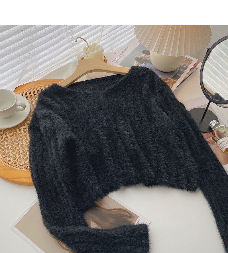 Korean loose V-neck Mohair top 5934