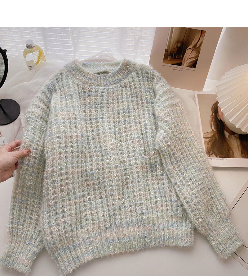 Korean design personalized color long sleeve Pullover loose top 5968