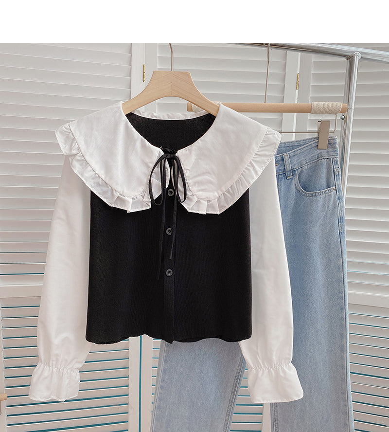 Chemise à manches longues avec col pour bébé et bandage de blocage de couleur 6400