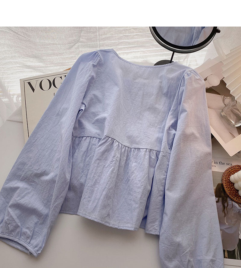 French doll shirt square neck short long sleeve shirt 6273