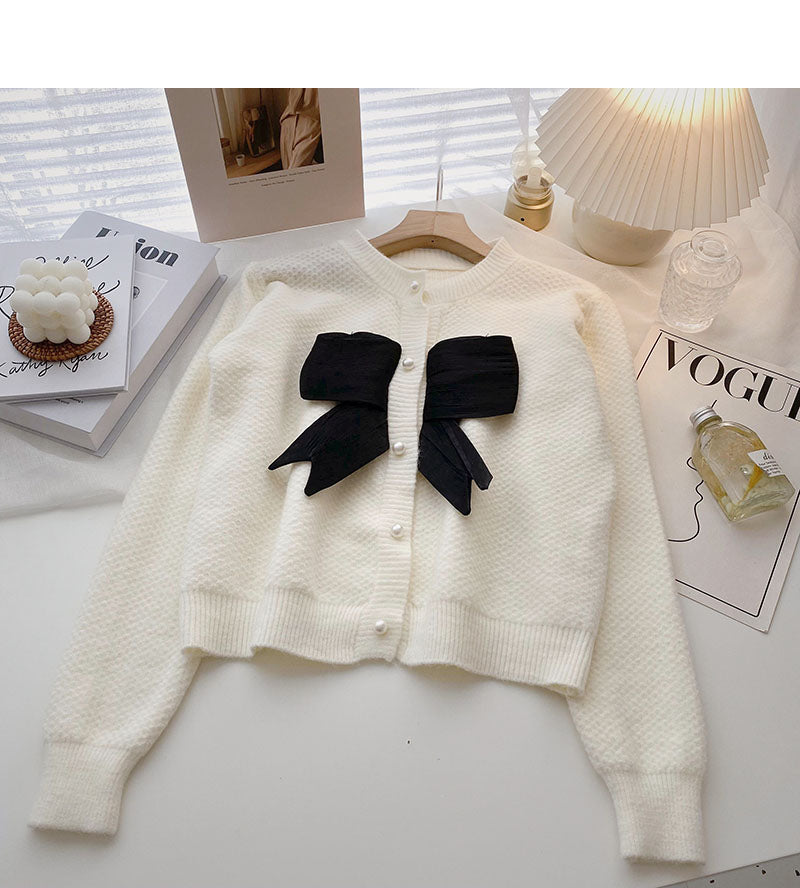 Crew neck stitched French Vintage bow sweater 5929
