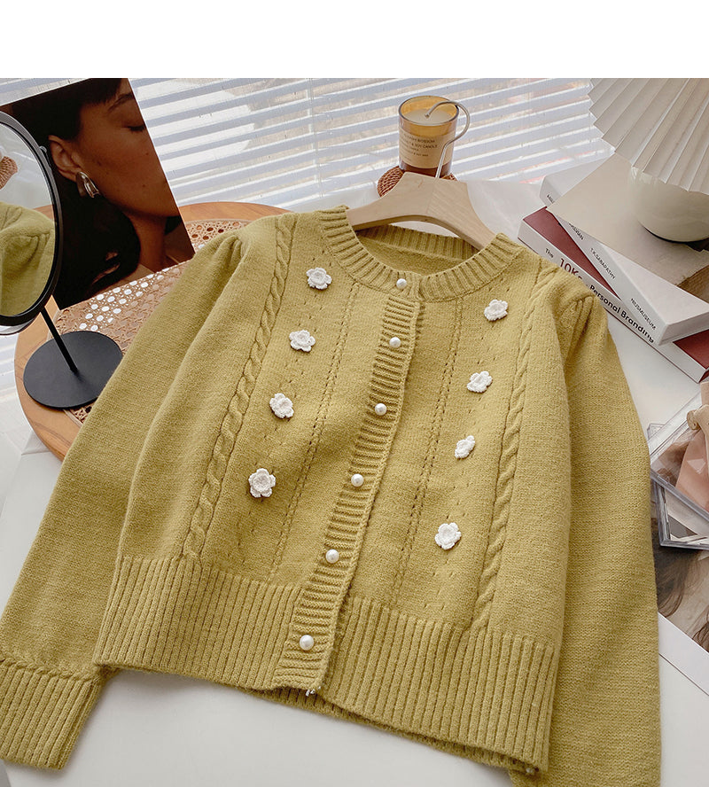 Pull cardigan vintage à col rond et boutons nacrés 6003