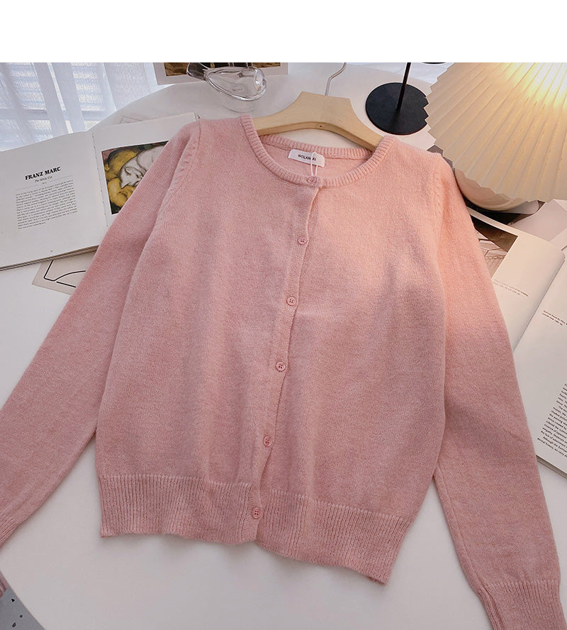 Cardigan knitted coat solid color long sleeve single breasted top 6580